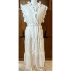 Boho Chic Women’s Ruffle Dress. XL. NWT. V Neck. Belted. Pullover. Lined. Cotton